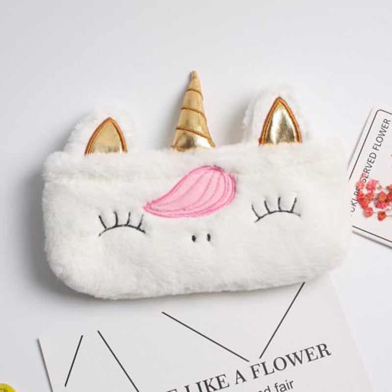 Cross-Border New Arrival Unicorn Pencil Case Girl Rainbow Stationery Case Student Cartoon Plush Pencil Bag Pencil Case Storage Cosmetic Bag