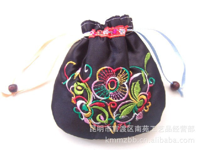 Ethnic Style Double Sided Embroidery Closed Silk Pouch Coin Purse Handbag Small Bag