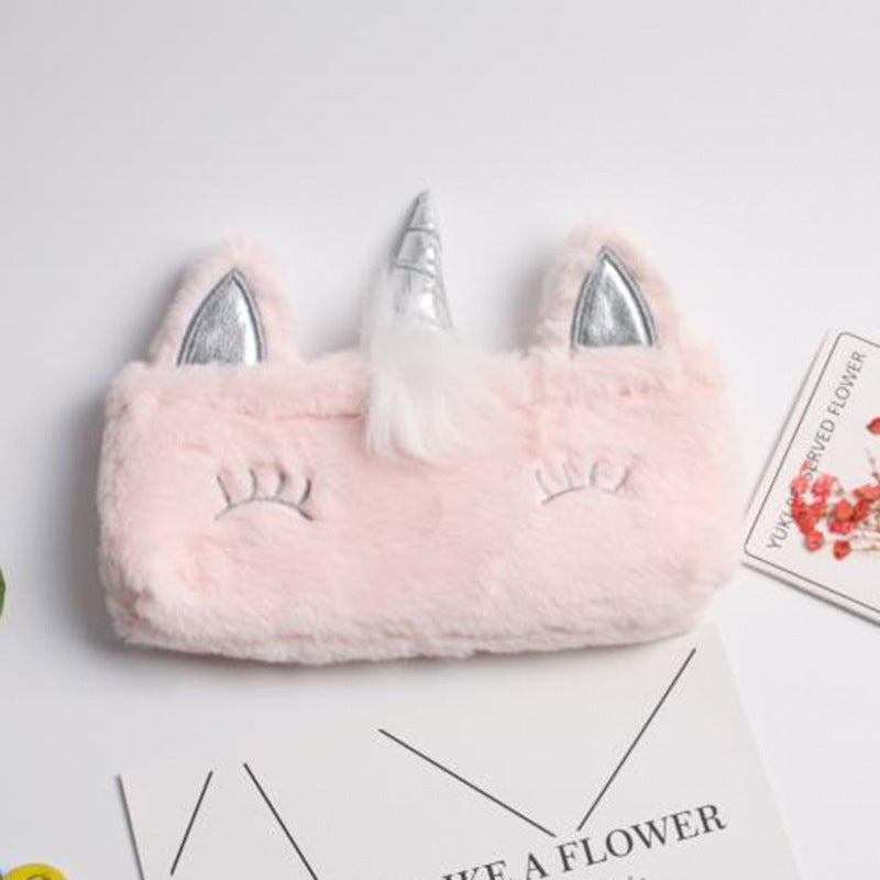 Cross-Border New Arrival Unicorn Pencil Case Girl Rainbow Stationery Case Student Cartoon Plush Pencil Bag Pencil Case Storage Cosmetic Bag