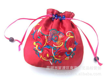 Ethnic Style Double Sided Embroidery Closed Silk Pouch Coin Purse Handbag Small Bag