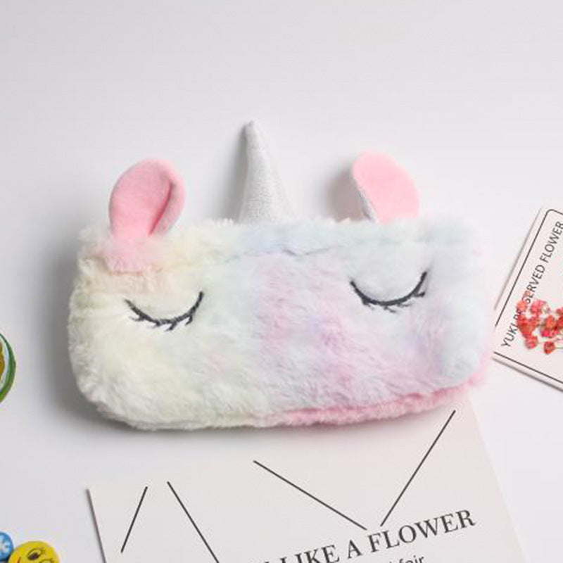 Cross-Border New Arrival Unicorn Pencil Case Girl Rainbow Stationery Case Student Cartoon Plush Pencil Bag Pencil Case Storage Cosmetic Bag