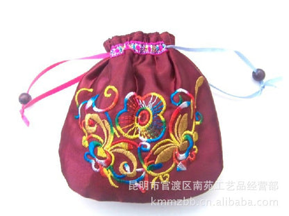 Ethnic Style Double Sided Embroidery Closed Silk Pouch Coin Purse Handbag Small Bag