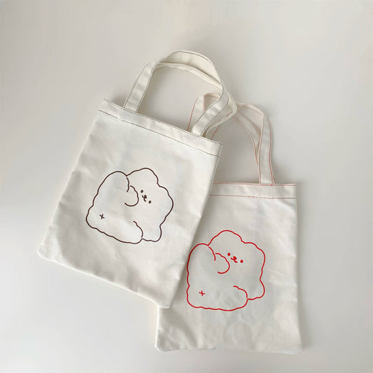 Canvas Bear Handbag Cute Cotton Storage Shoulder Bag Simple Student Canvas Small Bag