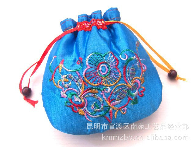 Ethnic Style Double Sided Embroidery Closed Silk Pouch Coin Purse Handbag Small Bag