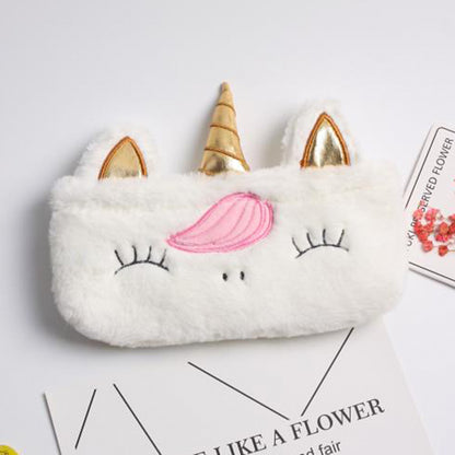 Cross-Border New Arrival Unicorn Pencil Case Girl Rainbow Stationery Case Student Cartoon Plush Pencil Bag Pencil Case Storage Cosmetic Bag