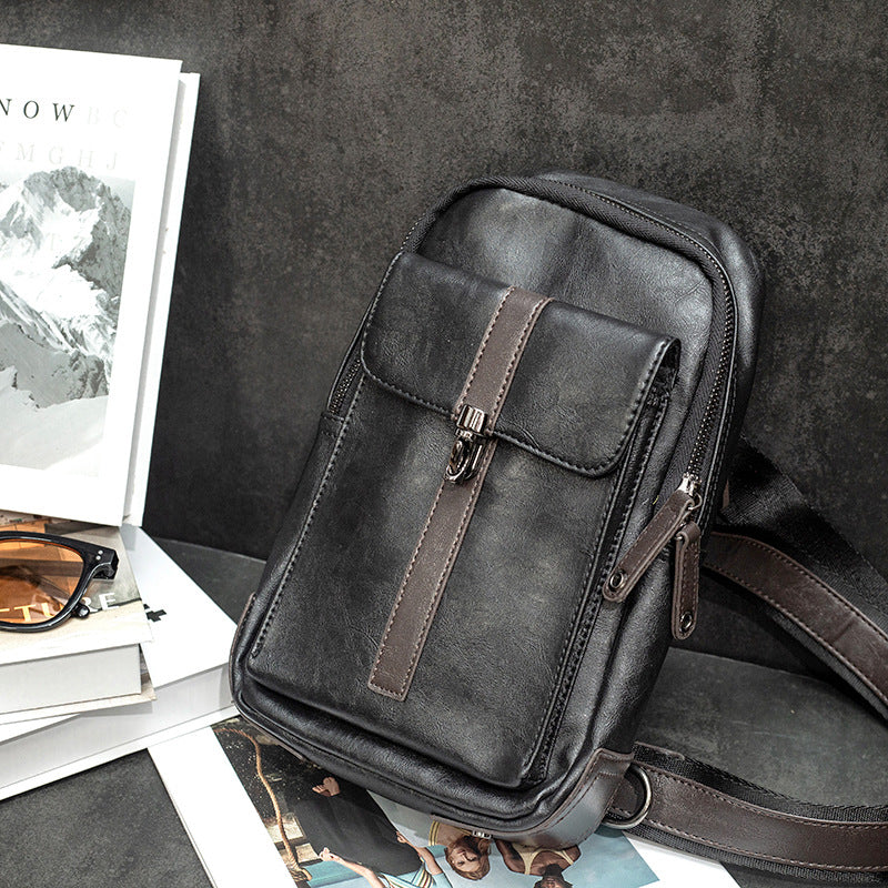 New Korean style trendy casual crazy horse leather small bag men's crossbody bag shoulder bag chest trendy bag