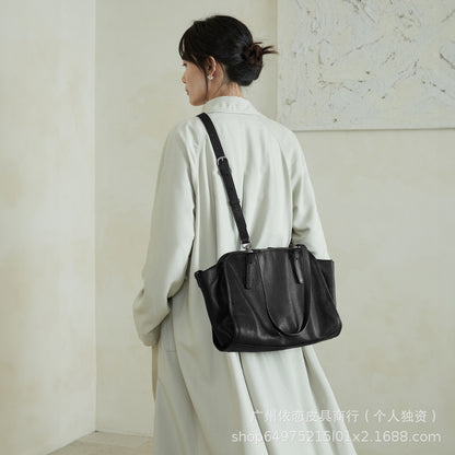 Qiuzhen vegetable tanned first-layer cowhide ingot bowling bag portable crossbody bag retro genuine leather large-capacity commuter bag for women