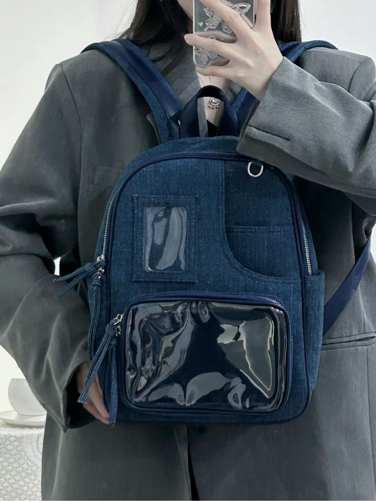 2024 summer new product versatile shoulder tote bag large capacity transparent frame bag simple retro college animation