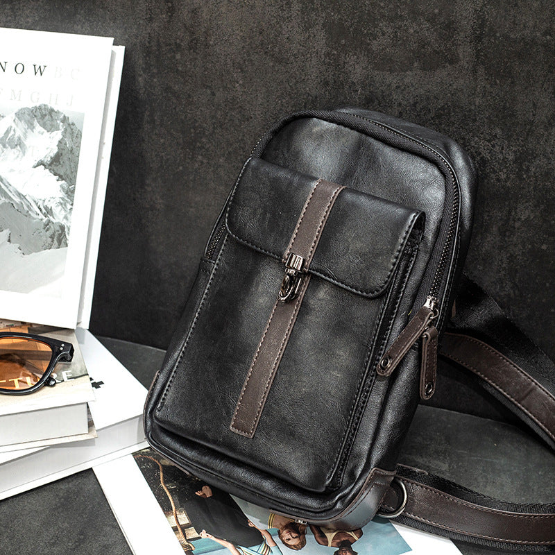 New Korean style trendy casual crazy horse leather small bag men's crossbody bag shoulder bag chest trendy bag