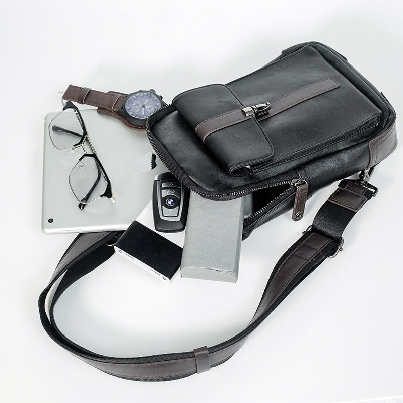 New Korean style trendy casual crazy horse leather small bag men's crossbody bag shoulder bag chest trendy bag