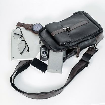 New Korean style trendy casual crazy horse leather small bag men's crossbody bag shoulder bag chest trendy bag