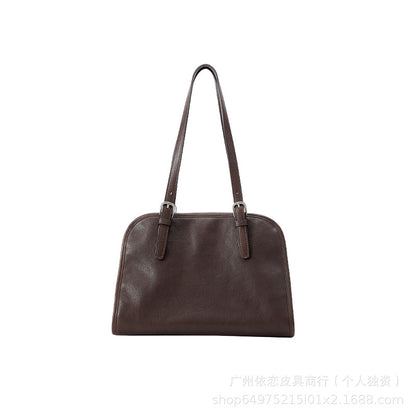Qiuzhen vegetable tanned first-layer cowhide ingot bowling bag portable crossbody bag retro genuine leather large-capacity commuter bag for women