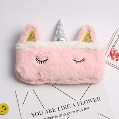 Cross-Border New Arrival Unicorn Pencil Case Girl Rainbow Stationery Case Student Cartoon Plush Pencil Bag Pencil Case Storage Cosmetic Bag
